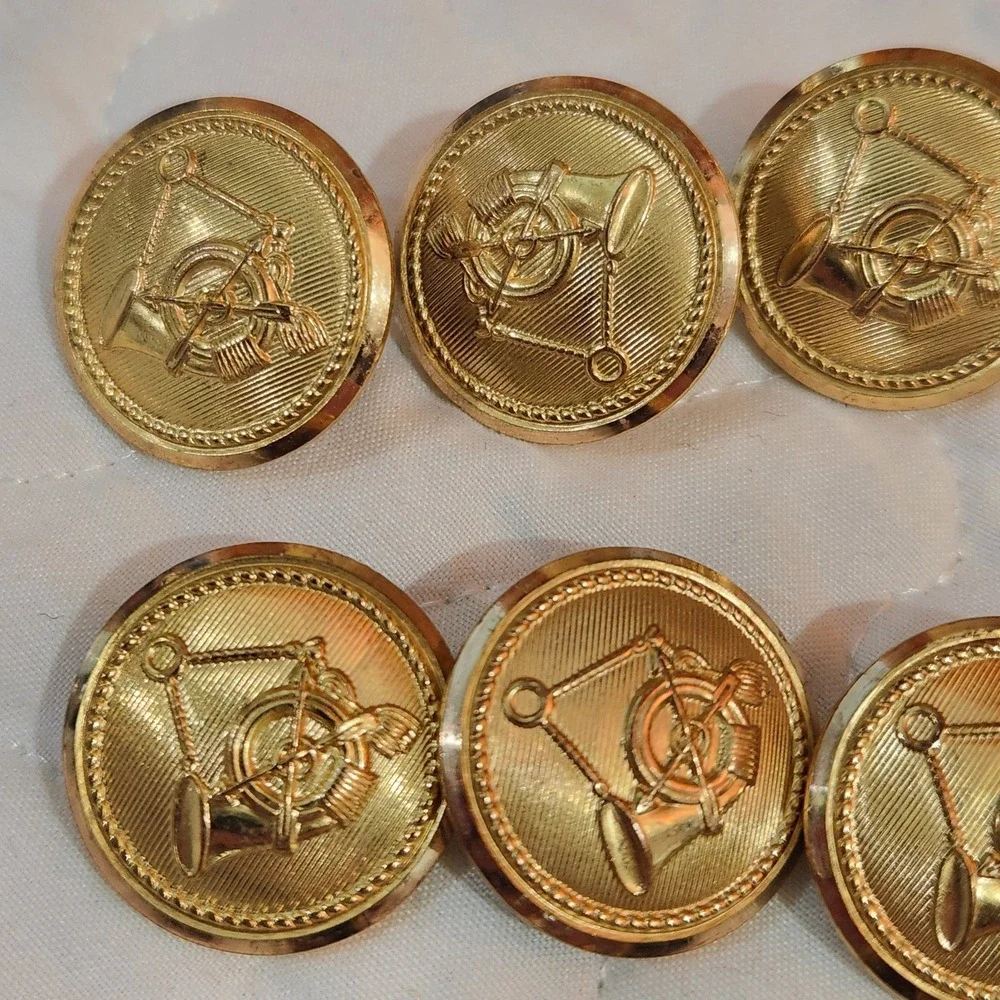 Set of 14 Waterbury Gold FOX HUNTING BLAZER BUTTONS French Horn Shank Equestrian